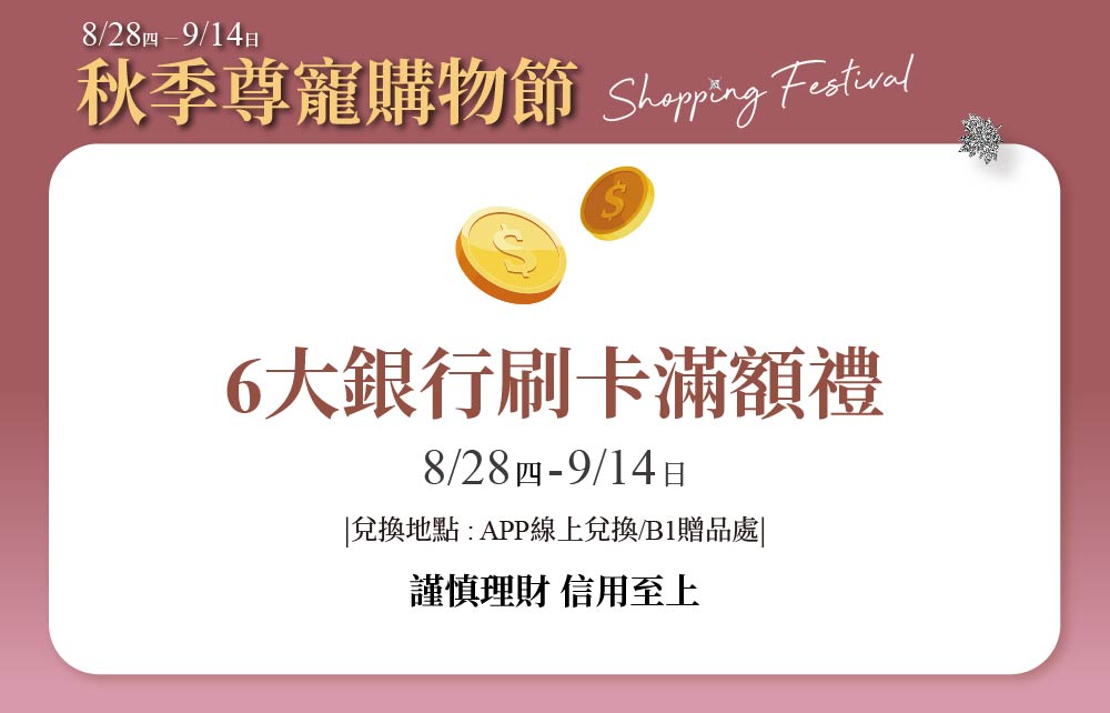 【2025秋季尊寵購物節】6大銀行刷卡滿額禮